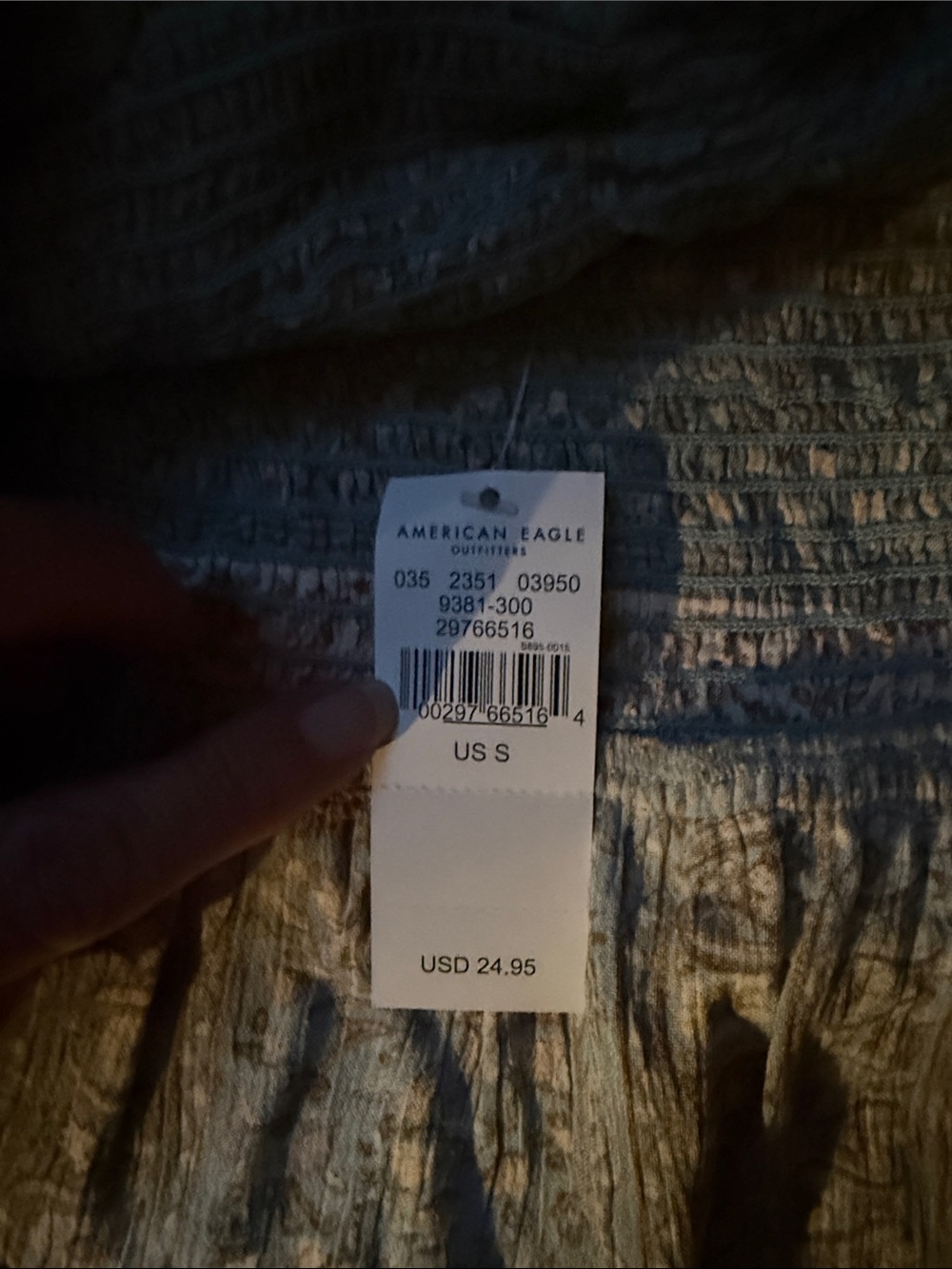 American Eagle Outfitters Blue and Cream Smocked Crop Top - Picture 2 of 5